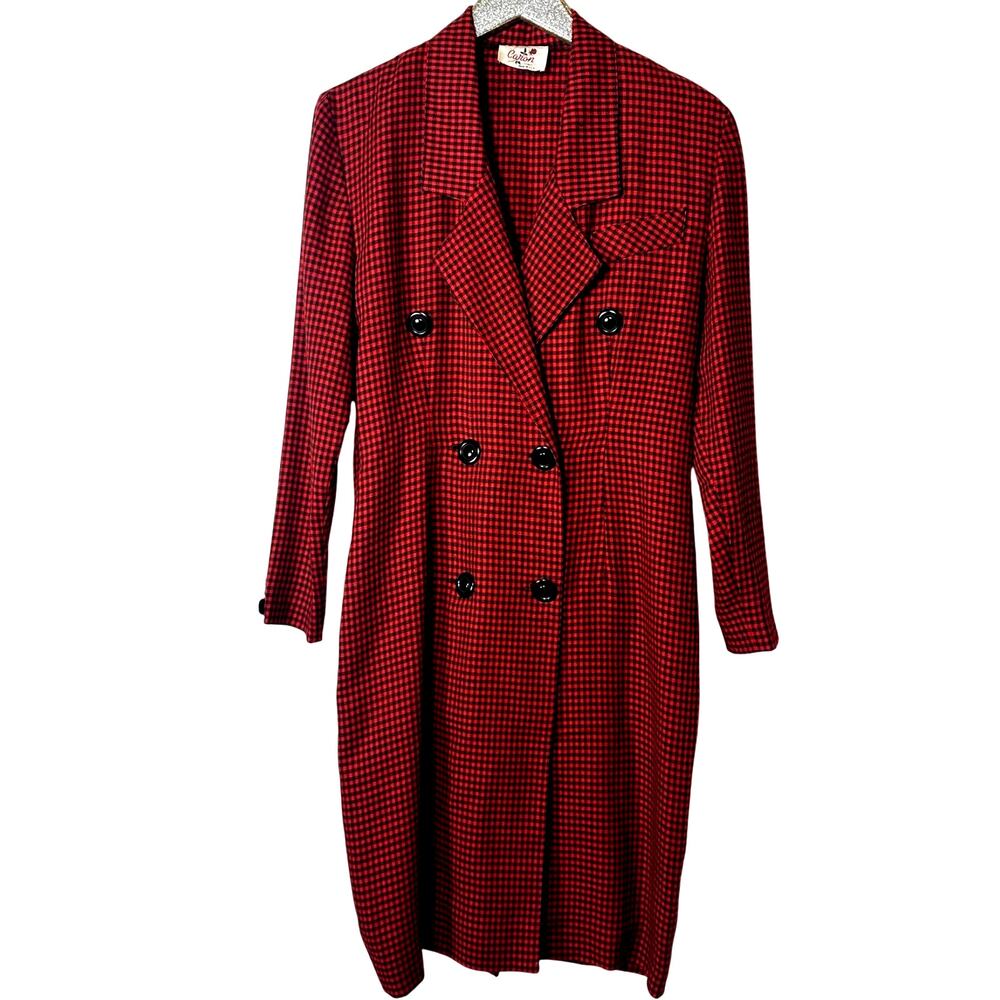 Vintage Caron Red and Black Plaid Long Blazer Jacket